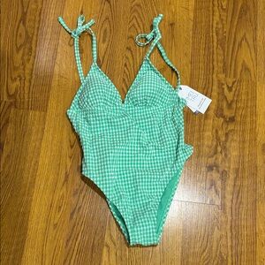 Time and Tru Green Checkered One Piece Swimsuit